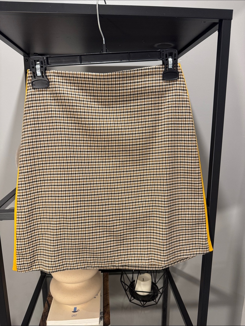095.Checkered Mini Skirt with Yellow Side Trim